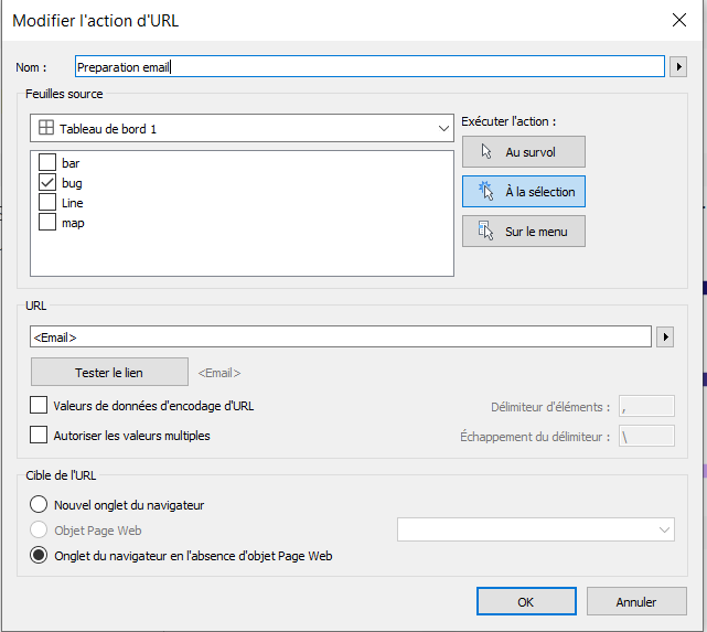 une action d'URL et mailto